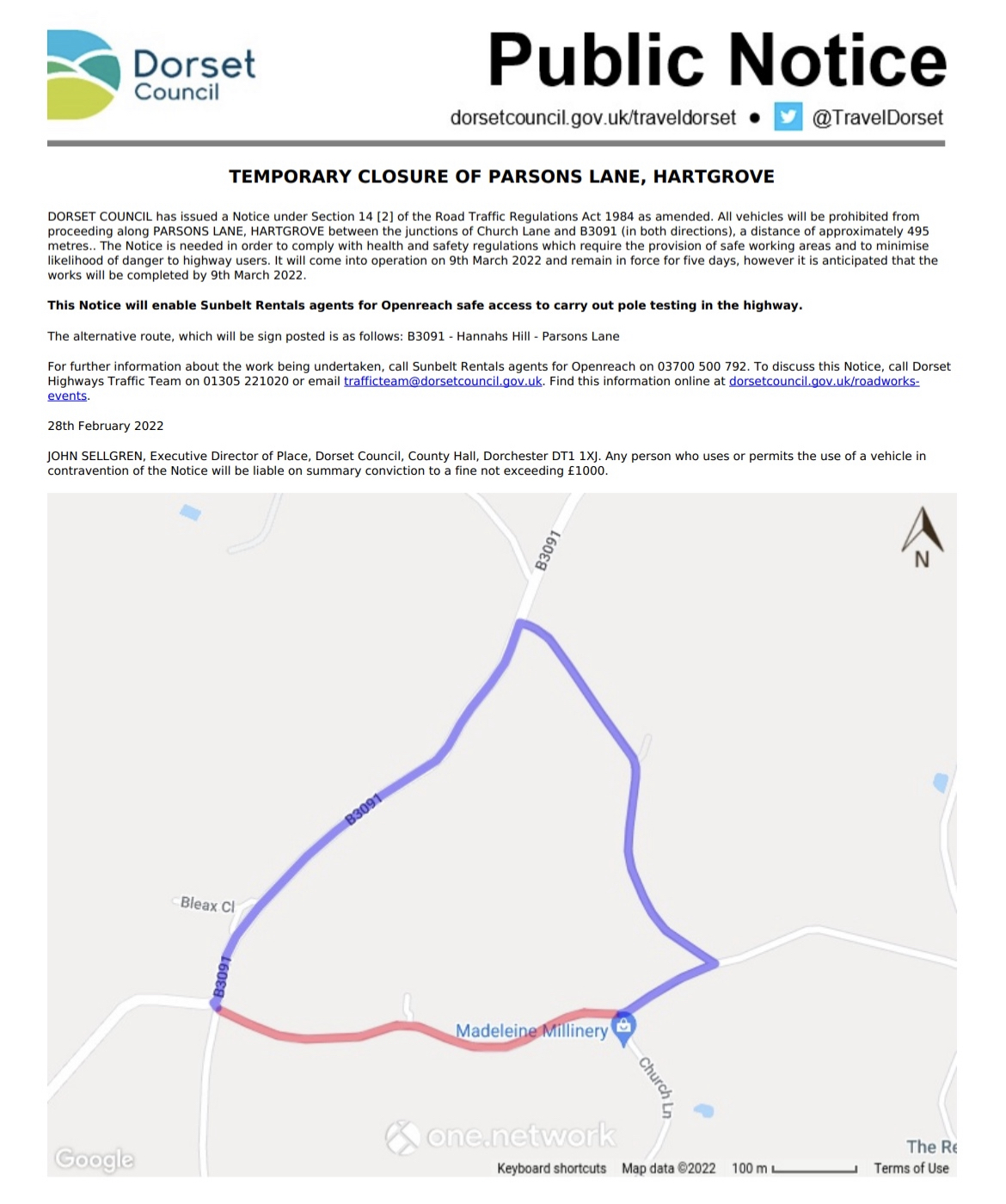 Upcoming Temporary Road Closure Notice