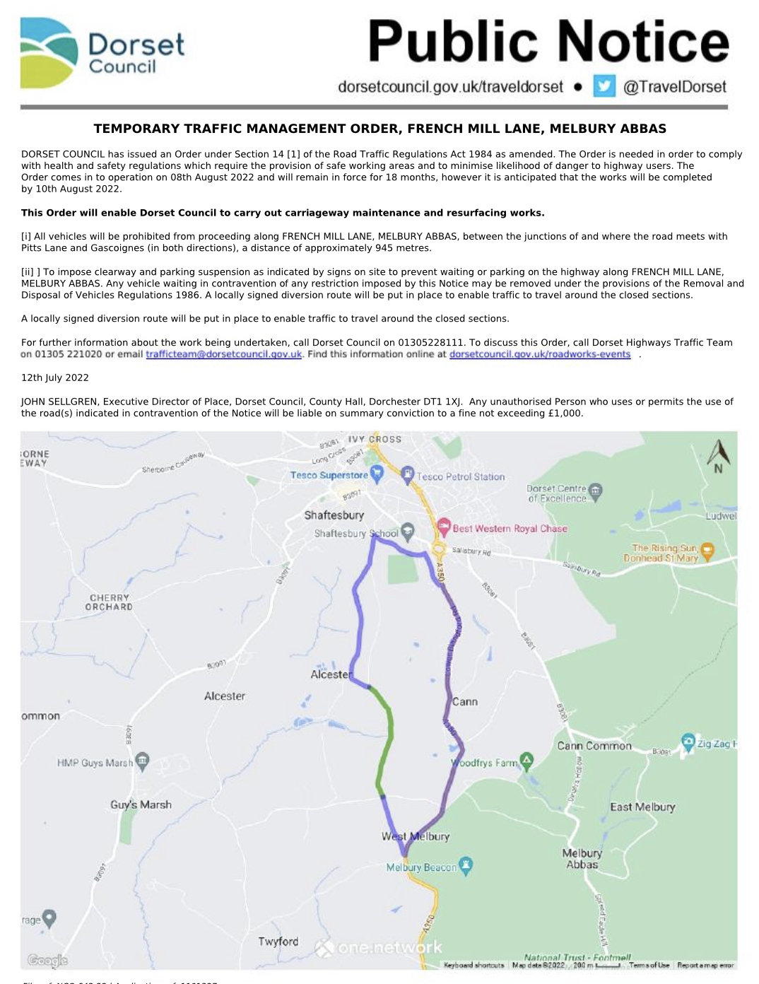 TEMPORARY TRAFFIC MANAGEMENT NOTICE