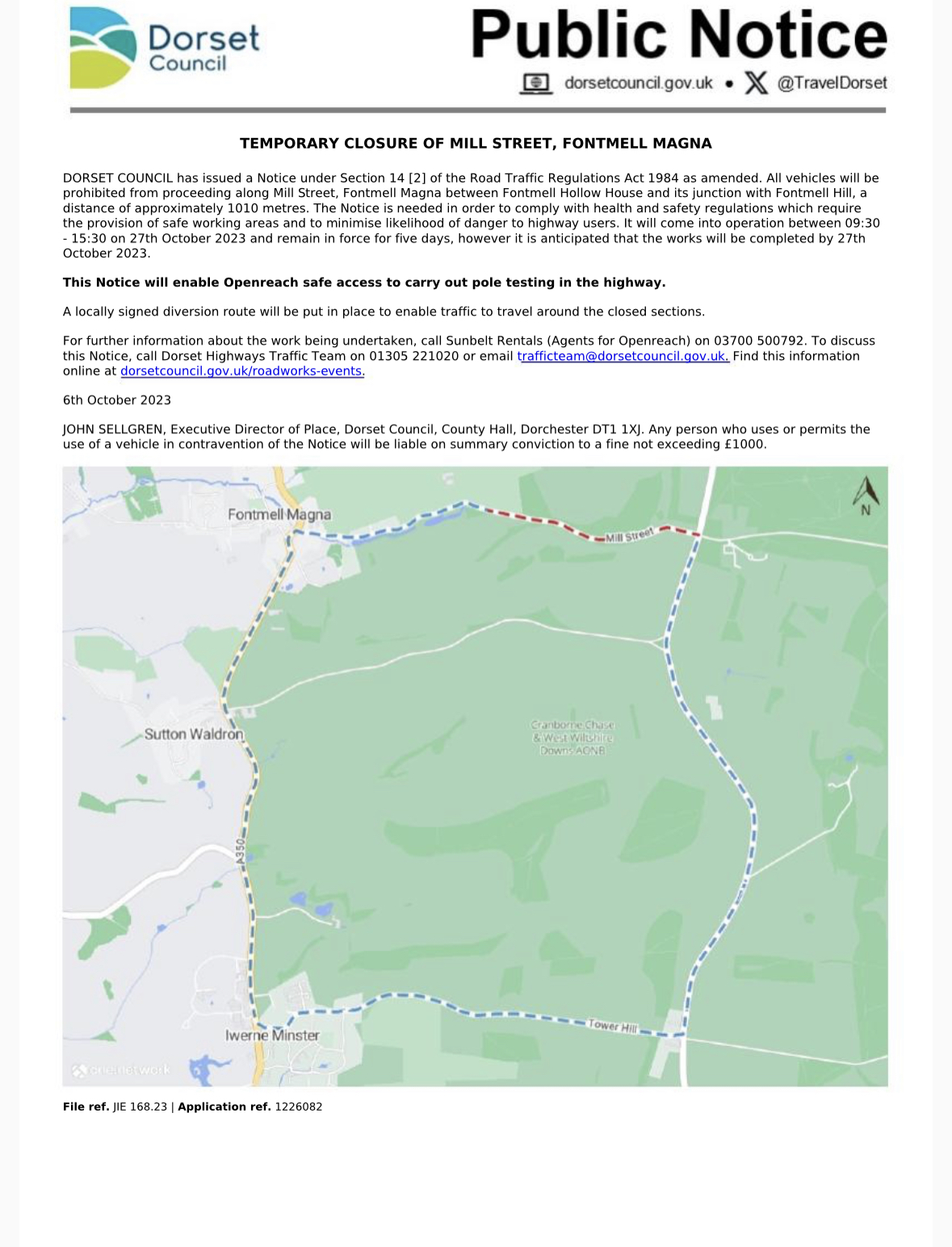Temporary Closure of Mill Street, Fontmell Magna